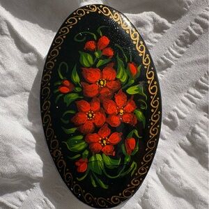 Hand-Painted Russian Floral Oval Pin